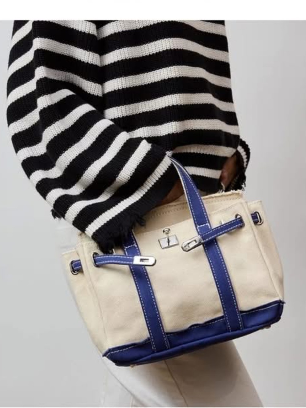 Canvas Mini Boat Tote with Navy Trim